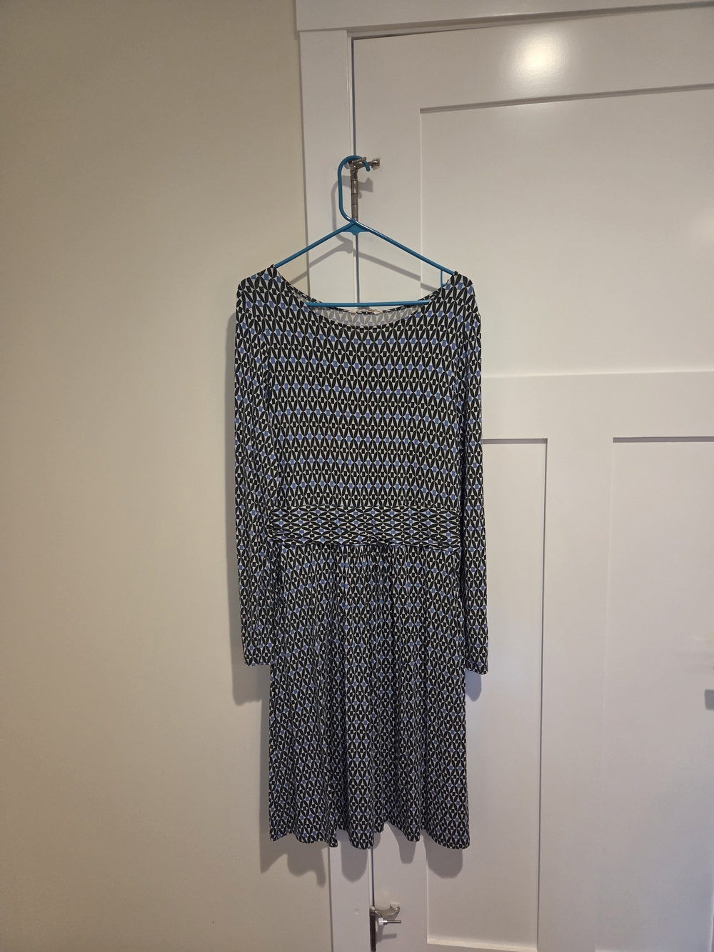 Boden Black & White Long-Sleeve Fit-and-Flare Dress